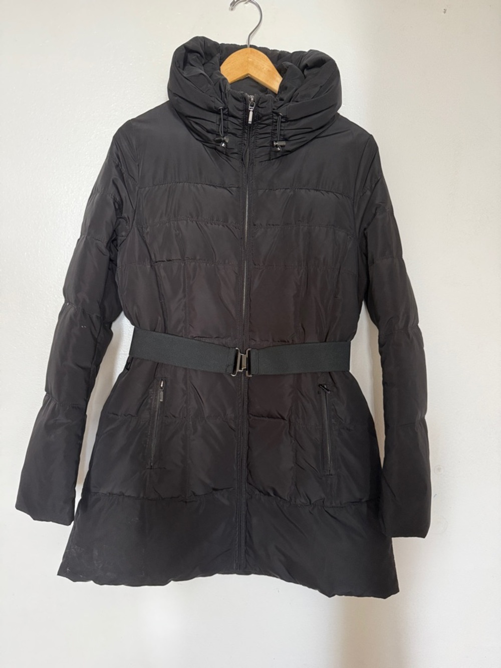 Black Belted Puffer Coat - Women's Black Jacket